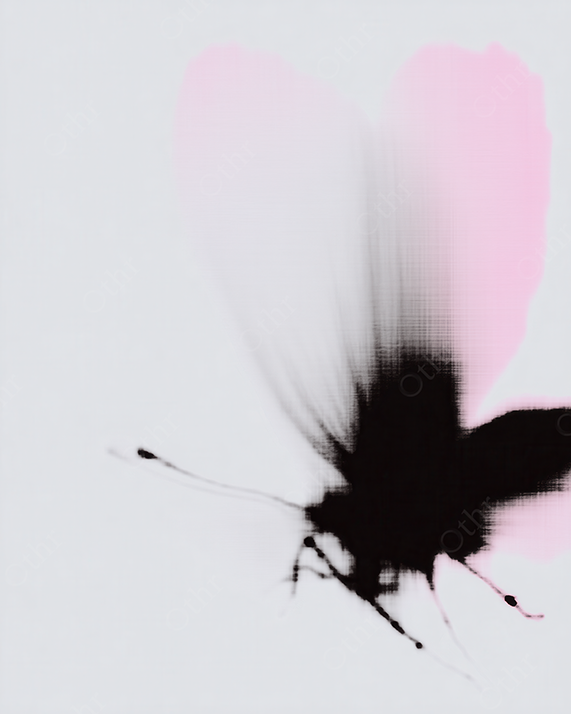 Abstract Butterfly Silhouette With Pink and White Wings on Light Background