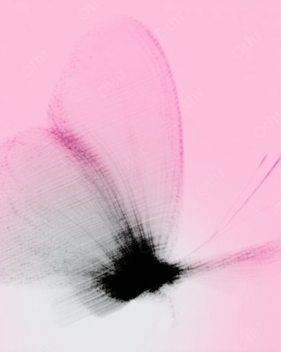 Abstract Butterfly Silhouette With Translucent Black Wings on Pink Gradient Background