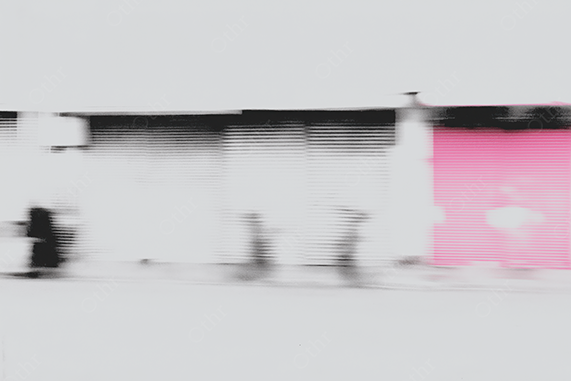 Abstract Street Scene With Motion Blur and Pink Shutter Door