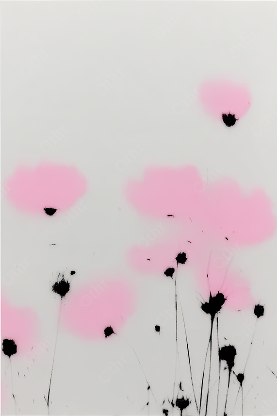 Abstract Floral Silhouettes With Pink Petals on Light Background