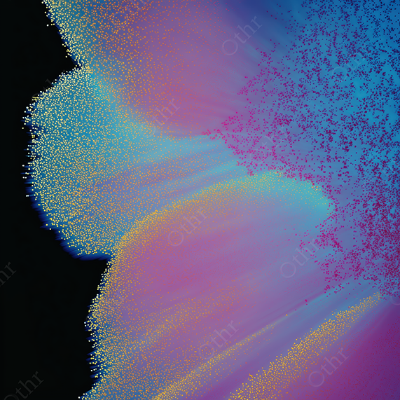Abstract Gradient of Blue, Pink, and Yellow Particle Flow on Black Background