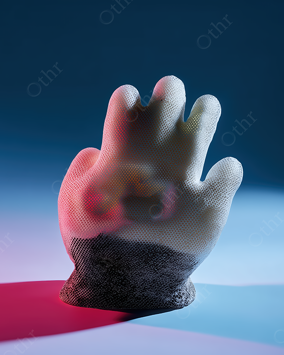 Abstract Hand Sculpture With Red and Blue Gradient Lighting