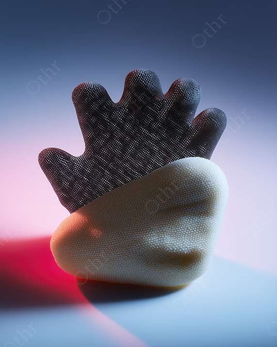 Abstract Dual-Toned Hand Sculpture Under Blue and Pink Studio Lighting