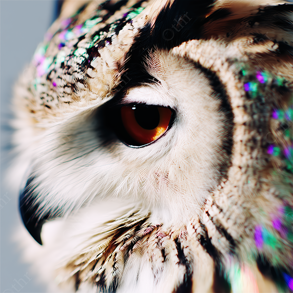 Close-Up of Owl’s Face With Amber Eye and Soft Feathers