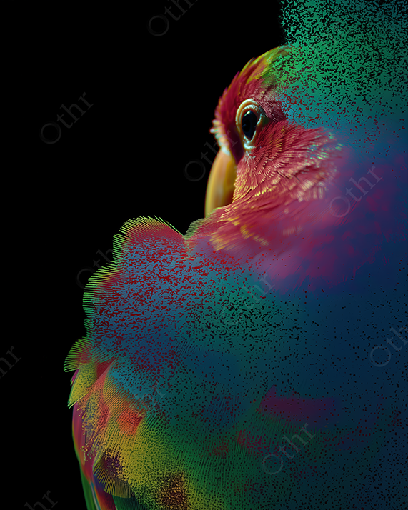 Vibrant Parrot in Partial Dissolution Effect Against Black Background