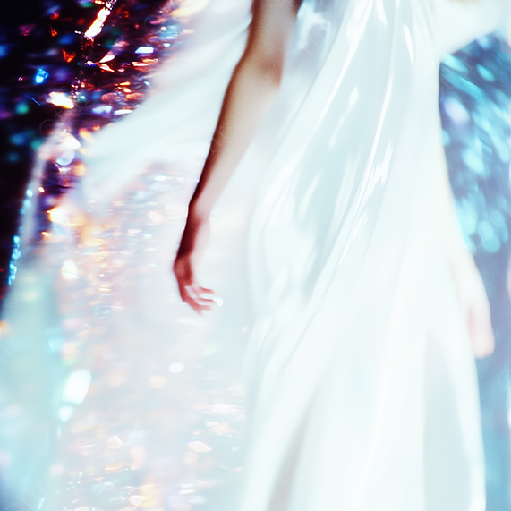 Abstract Figure in Flowing White Fabric With Prism Light Effects