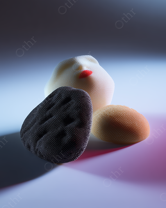 Face Sculpture With Textured Stones and Gradient Lighting