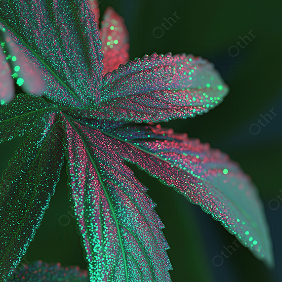 Close-Up of Textured Leaf With Green and Magenta Lighting