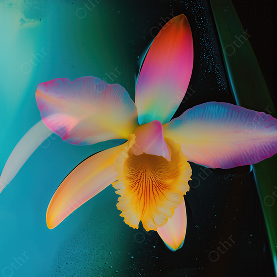Vibrant Orchid Flower With Multicolour Petals Against Teal Background