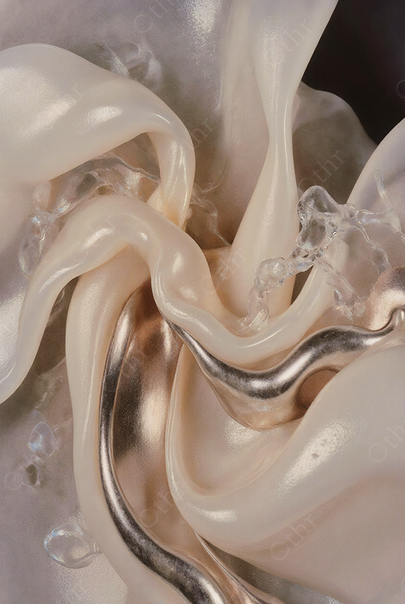 Fluid Pearl and Metallic Textures Intertwined – Abstract Cream and Silver Composition