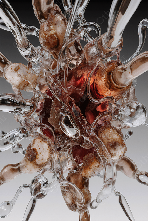 Translucent Glass Structure With Amber and White Elements – Abstract Organic Form