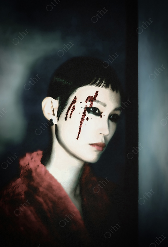 Portrait of Person With Dramatic Red Face Adornments and Dark Smoky Lighting