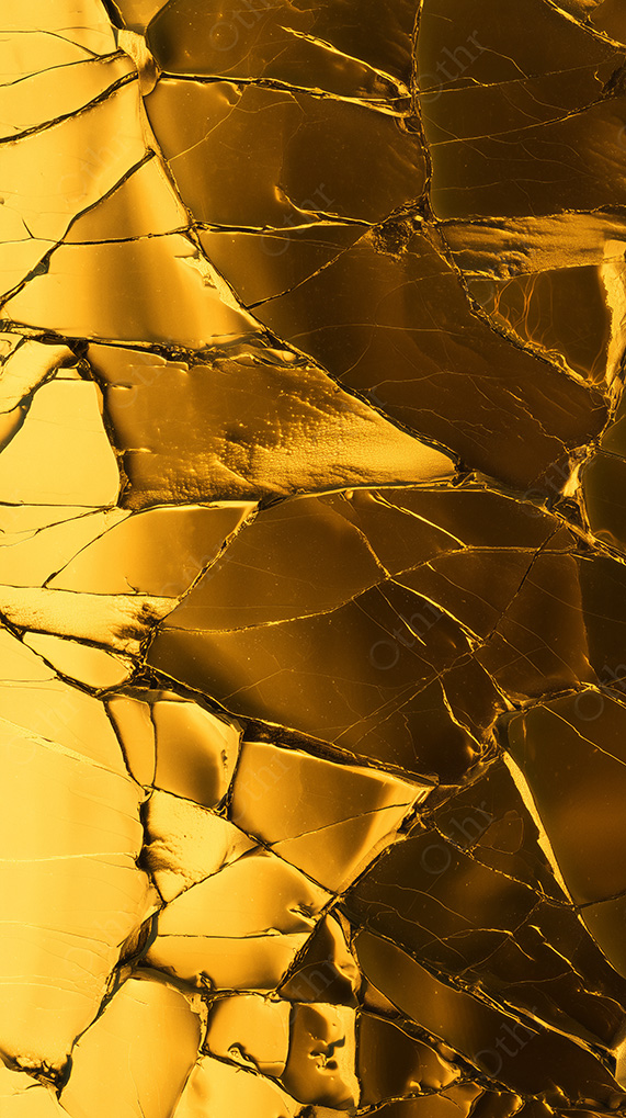 Golden Cracked Surface With Irregular Shattered Patterns
