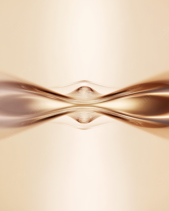Golden Fluid Forms Converging Symmetrically on Soft Light Background