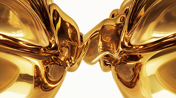 Fluid Gold Sculpted Forms On White