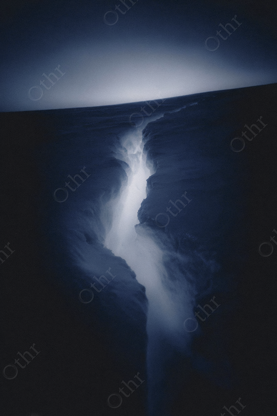 Abstract Light Channel Cutting Through Dark Blue Landscape With Soft Gradient Glow