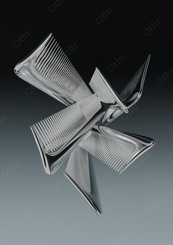 Cluster of Chrome Hair Combs Arranged in Radial Abstract Formation Against Dark Gradient Background – Still Life