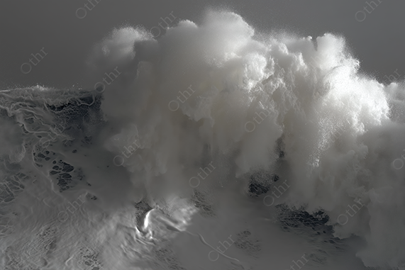 Black and white ocean wave crashing with white spray and foam