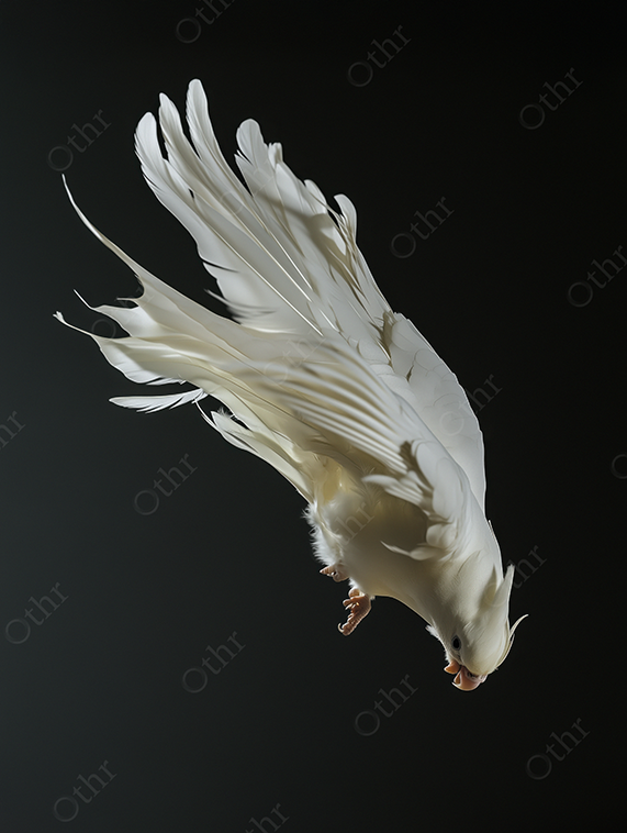 White cockatoo bird in flight on black background.