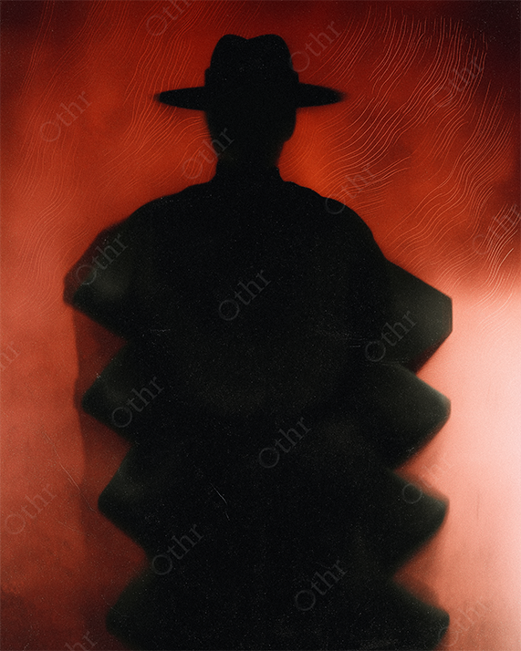 Cowboy figure with stepped shadow silhouette