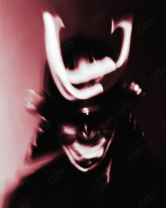 Fierce samurai portrait in motion