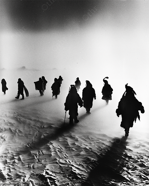 Marching group in whiteout snow conditions