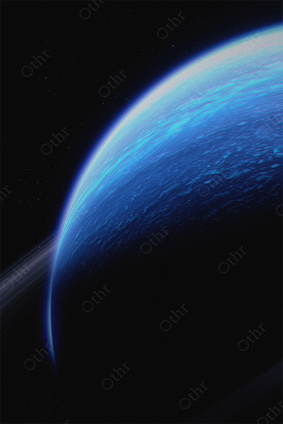 Blue planet in space with soft rim lighting over black void
