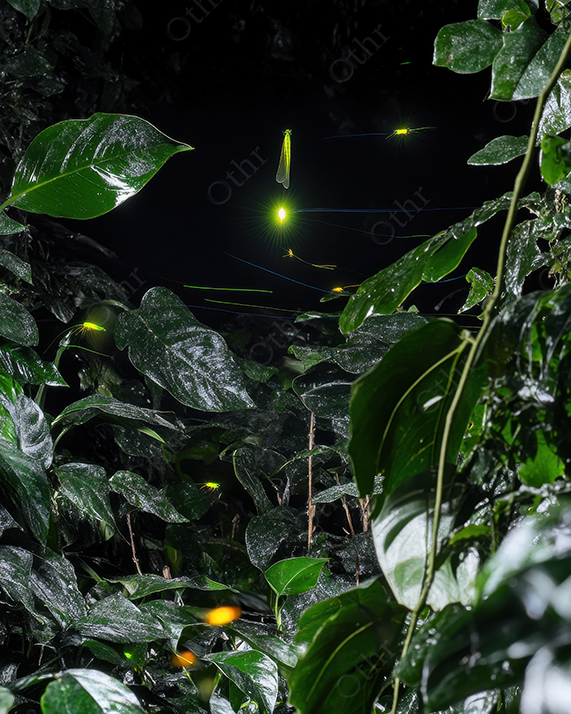 Glowing jungle at night