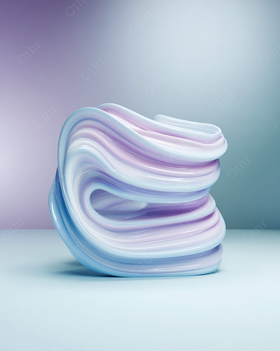 Twisted Abstract Sculptural Form With Layered Pastel Striations on Studio Surface