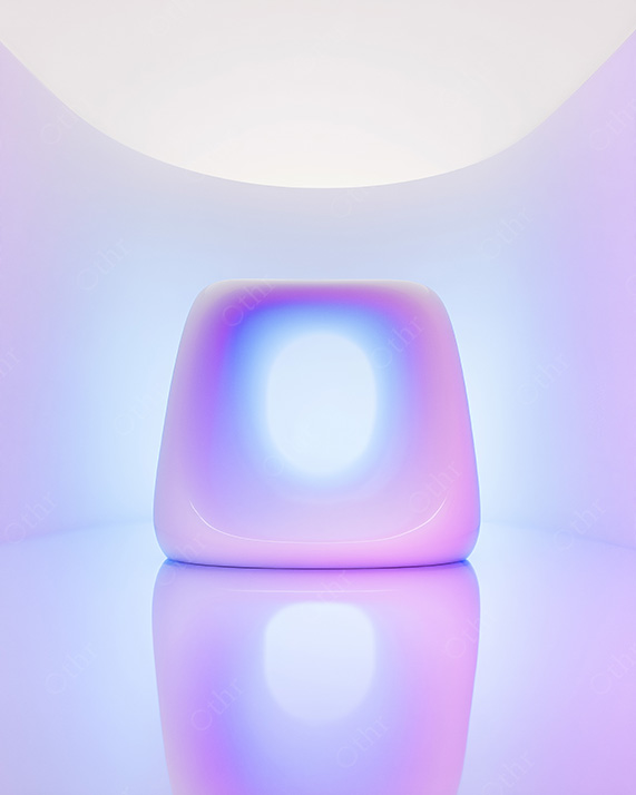 Rounded Abstract Cube With Inner Glow Reflected on Glossy Studio Surface
