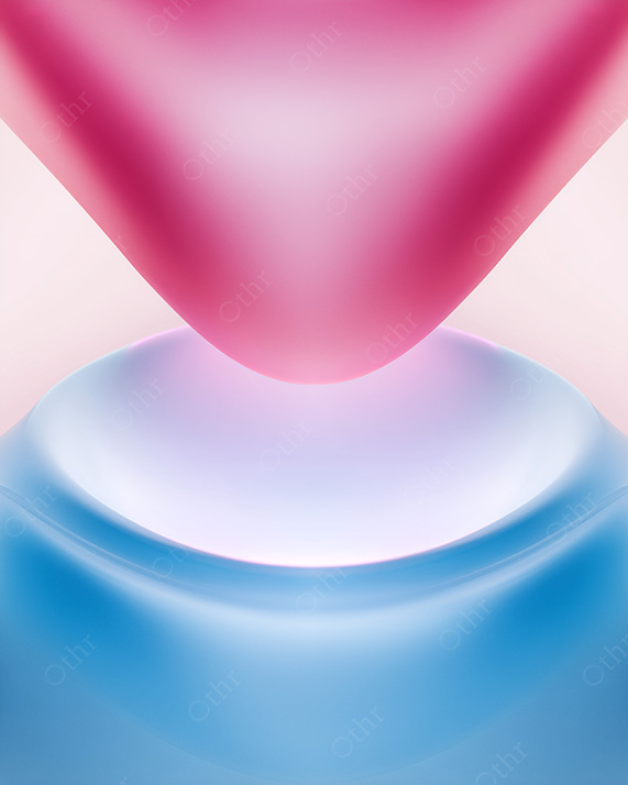 Inverted Abstract Cone Form Hovering Above Rounded Base With Pastel Glow