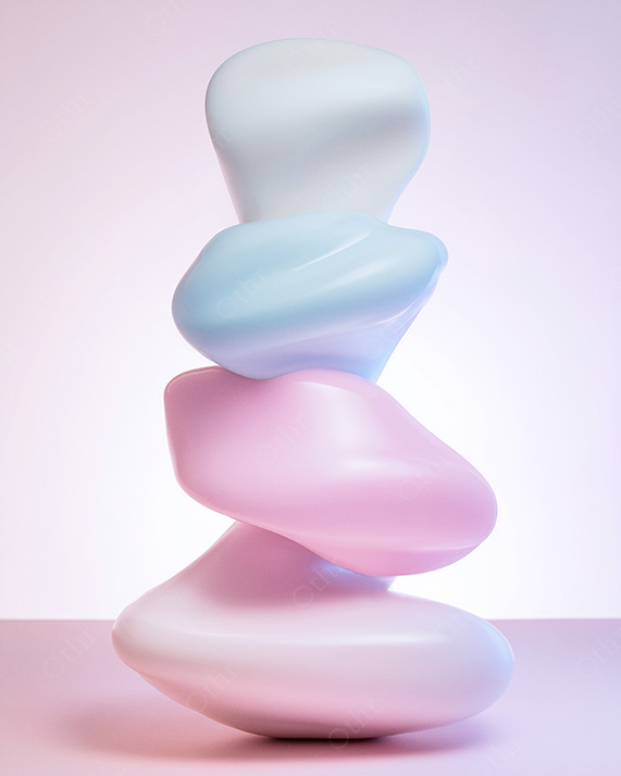 Stacked Abstract Organic Forms With Smooth Pastel Surfaces and Soft Light