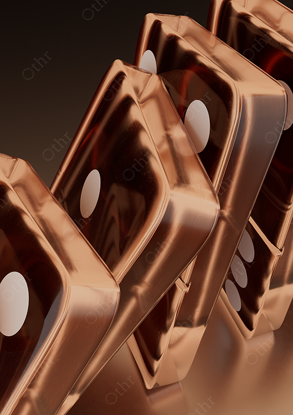 Angled Bronze Domino Tiles in Falling Motion Against Dark Background