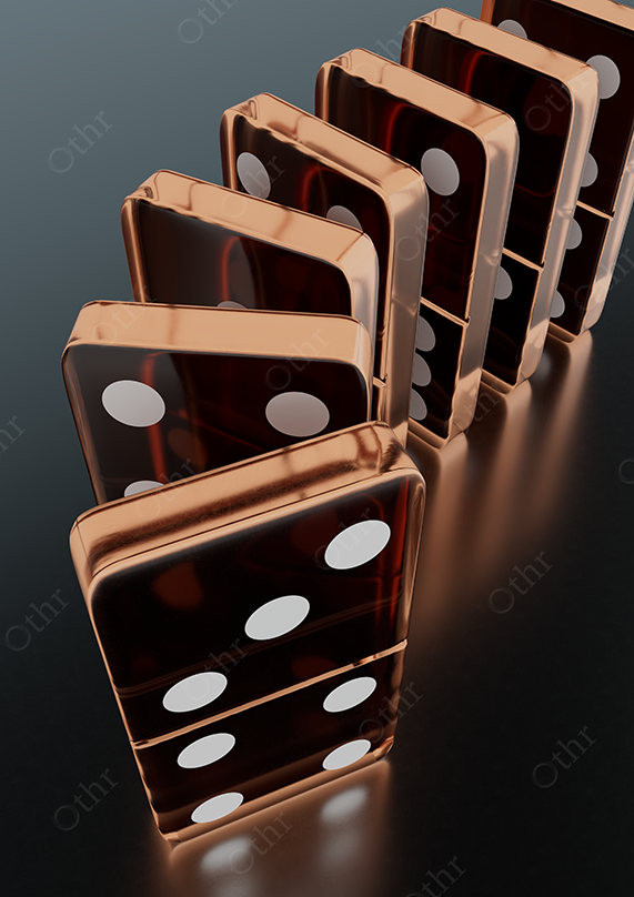 Bronze Domino Tiles in Sequential Line on Cool Grey Background