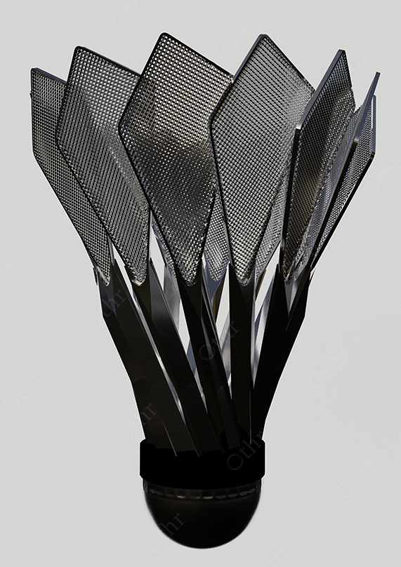 Black and Silver Shuttlecock Standing Upright on Neutral Background
