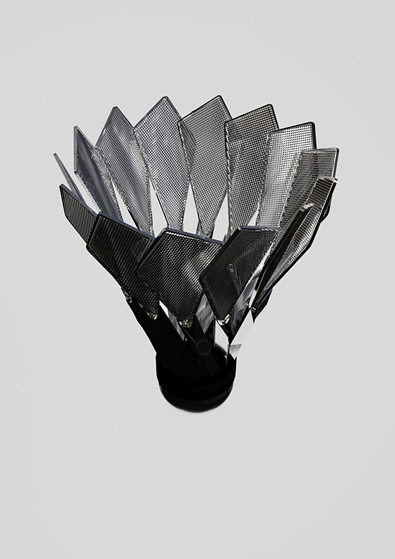 Black and Silver Shuttlecock With Mesh Panels on Light Grey Background