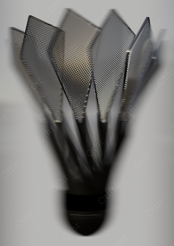 Motion Blurred Shuttlecock With Metallic Mesh Panels on Light Background