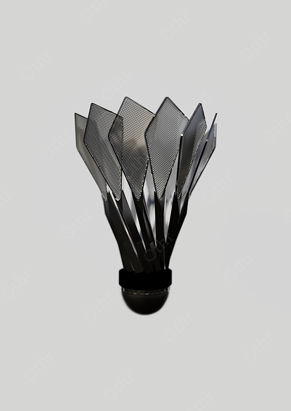 Black and Silver Shuttlecock Standing Upright on Light Grey Background