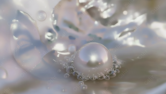 Macro Close-Up of Pearl in Oyster Shell With Water Droplets