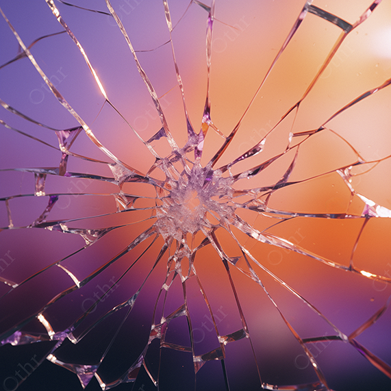 Shattered Glass With Radiating Cracks Against Neon Gradient Background