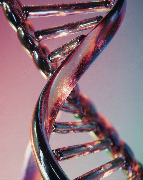 Close-Up of DNA Double Helix With Metallic Neon Lighting